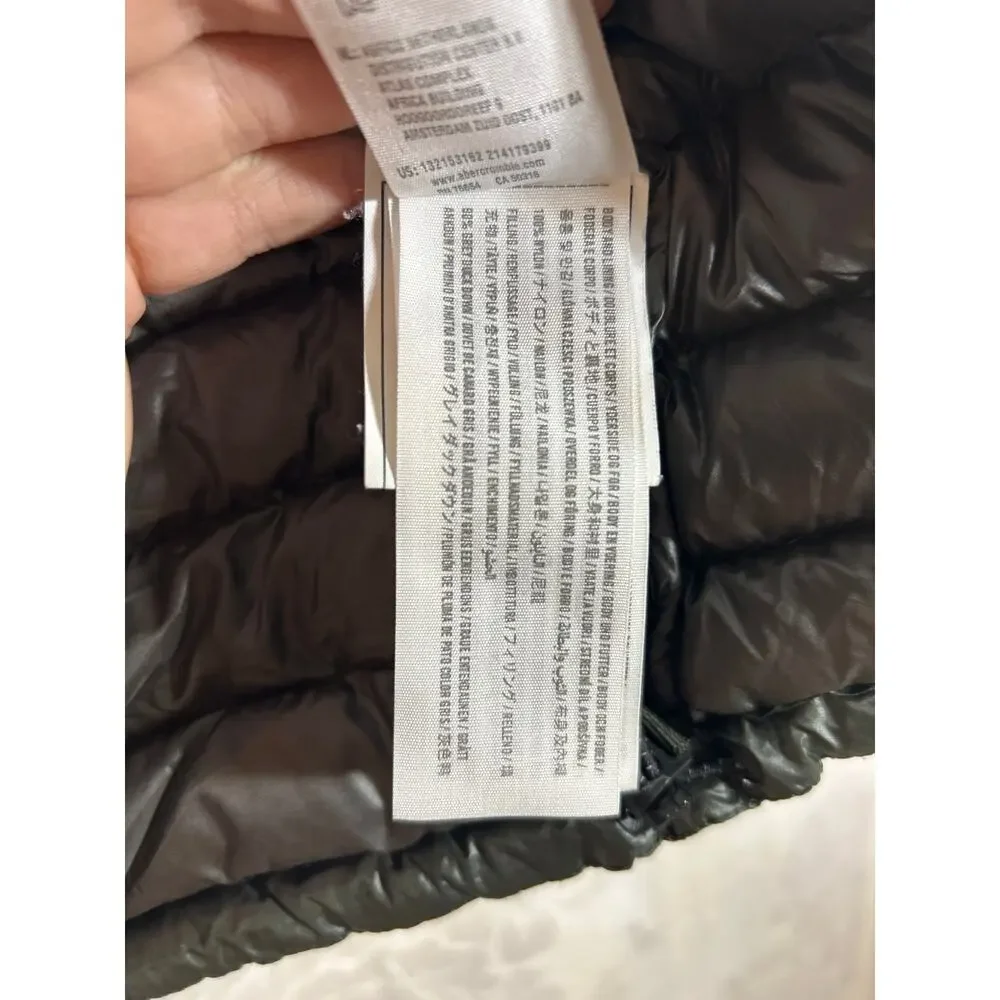 Abercrombie Fitch Jacket XL Full Zip Army Green Down Filled Quilted Hood Puffer - Picture 12 of 16
